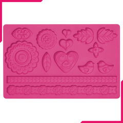 Folk Art Fondant Silicone Mold - bakeware bake house kitchenware bakers supplies baking