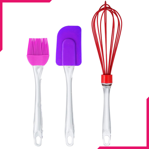 Silicone Whisk, Basting Brush And Spatula, 3 Pcs Set - bakeware bake house kitchenware bakers supplies baking
