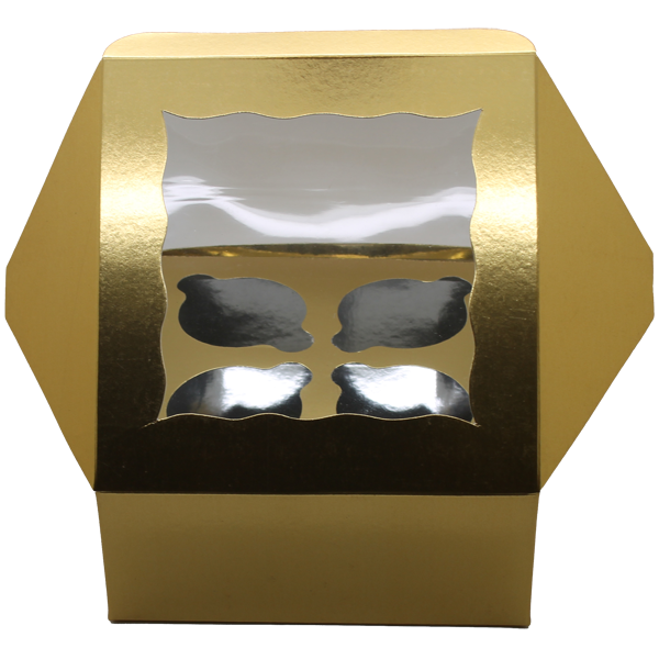 Golden Cupcake Box - 4 Cupcakes - bakeware bake house kitchenware bakers supplies baking