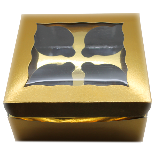 Golden Cupcake Box - 4 Cupcakes - bakeware bake house kitchenware bakers supplies baking