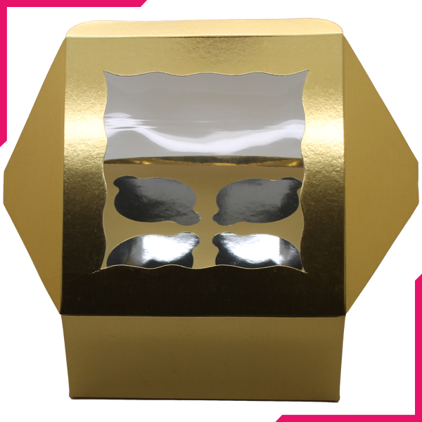 Golden Cupcake Box - 4 Cupcakes - bakeware bake house kitchenware bakers supplies baking