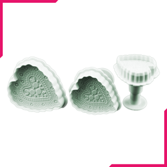 Embossed Heart Plunger Cutter Set - bakeware bake house kitchenware bakers supplies baking