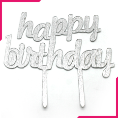 Happy Birthday Cake Topper Silver - bakeware bake house kitchenware bakers supplies baking