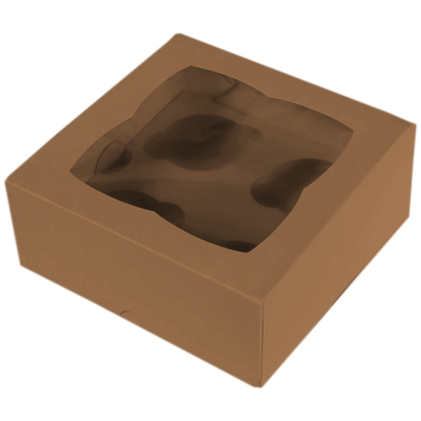 Brown Cupcake Box - 4 Cavity - bakeware bake house kitchenware bakers supplies baking
