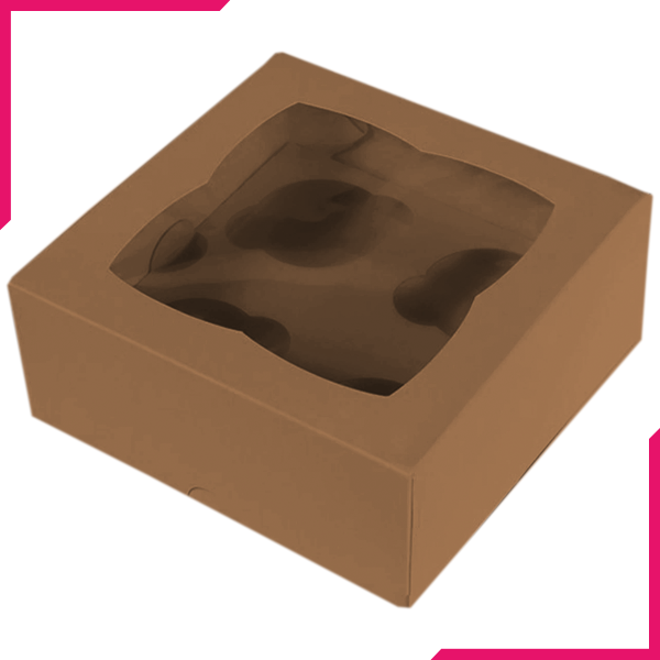 Brown Cupcake Box - 4 Cavity - bakeware bake house kitchenware bakers supplies baking