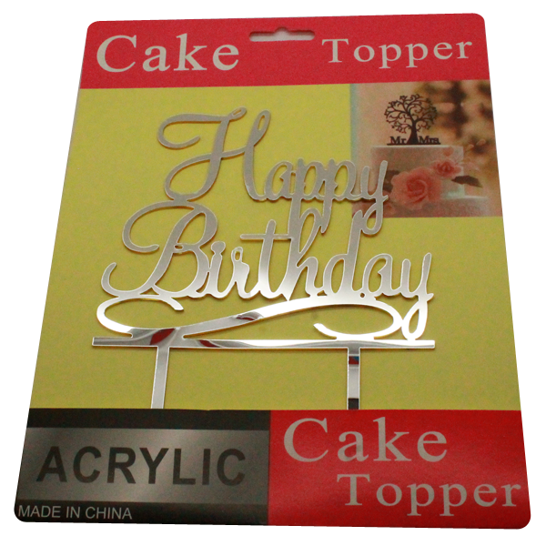 Cake Topper Happy Birthday Silver - bakeware bake house kitchenware bakers supplies baking