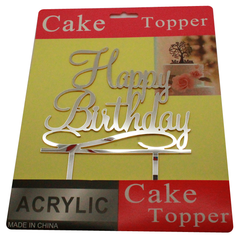 Cake Topper Happy Birthday Silver - bakeware bake house kitchenware bakers supplies baking