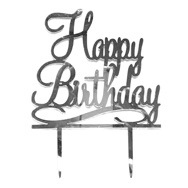 Cake Topper Happy Birthday Silver - bakeware bake house kitchenware bakers supplies baking