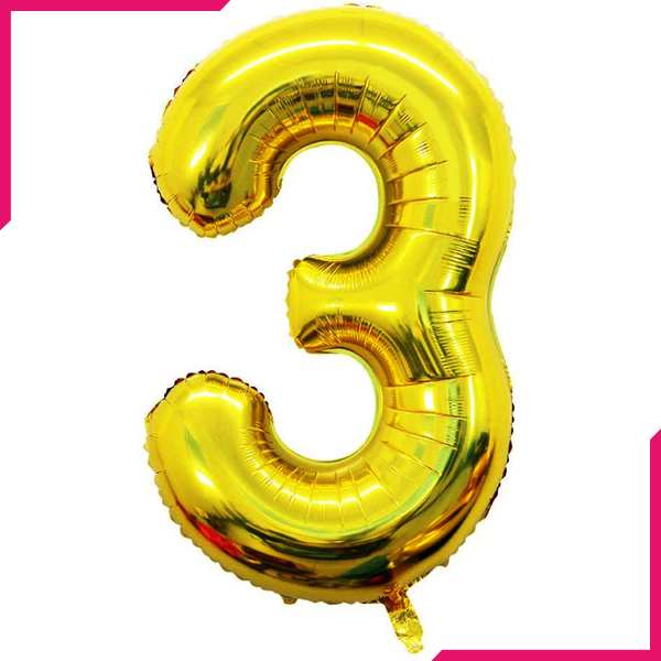 Golden Foil Balloon Number 3 - bakeware bake house kitchenware bakers supplies baking