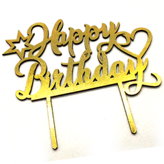 Wooden Happy Birthday Cake Topper Golden - bakeware bake house kitchenware bakers supplies baking