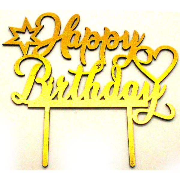 Wooden Happy Birthday Cake Topper Golden - bakeware bake house kitchenware bakers supplies baking