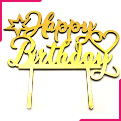 Wooden Happy Birthday Cake Topper Golden - bakeware bake house kitchenware bakers supplies baking