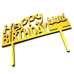 Happy Birthday Wooden Cake Topper Golden - bakeware bake house kitchenware bakers supplies baking