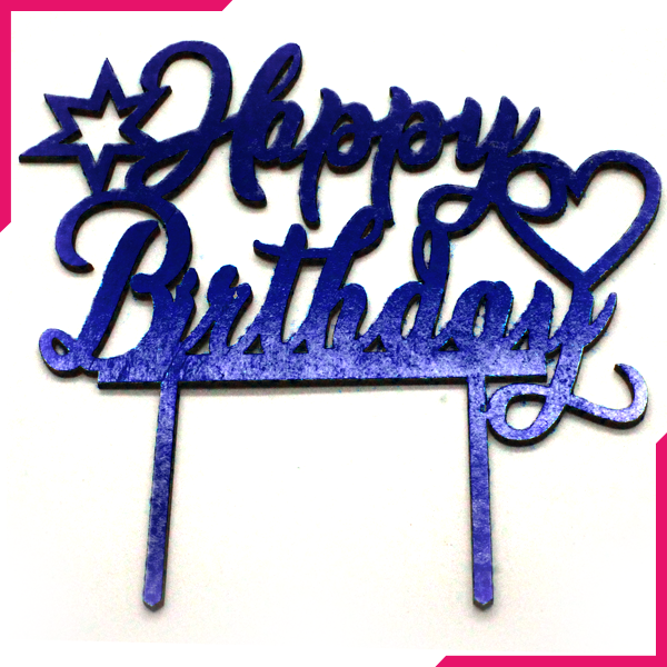 Happy Birthday Wooden Cake Topper Navy Blue - bakeware bake house kitchenware bakers supplies baking