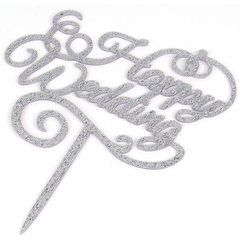Happy Wedding Cake Topper Silver - bakeware bake house kitchenware bakers supplies baking