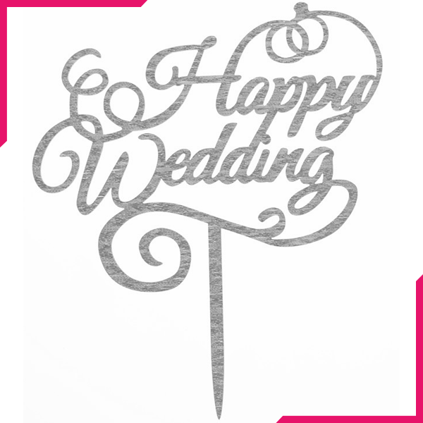 Happy Wedding Cake Topper Silver - bakeware bake house kitchenware bakers supplies baking