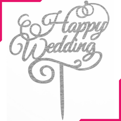 Happy Wedding Cake Topper Silver - bakeware bake house kitchenware bakers supplies baking