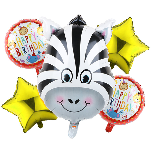 Foil Balloons Zebra Theme 5Pcs - bakeware bake house kitchenware bakers supplies baking