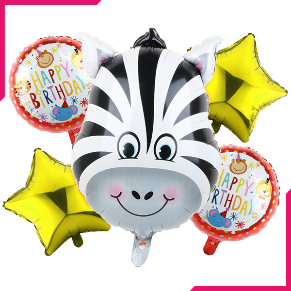 Foil Balloons Zebra Theme 5Pcs - bakeware bake house kitchenware bakers supplies baking