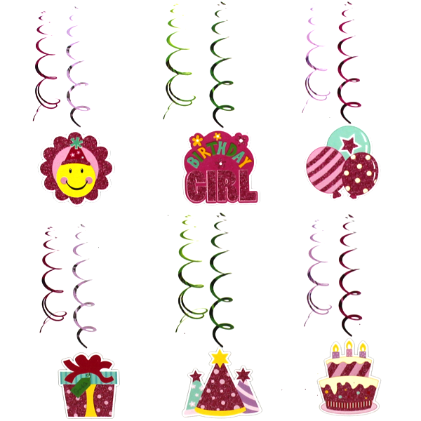 Happy Birthday Hanging Swirls 12Pcs - bakeware bake house kitchenware bakers supplies baking