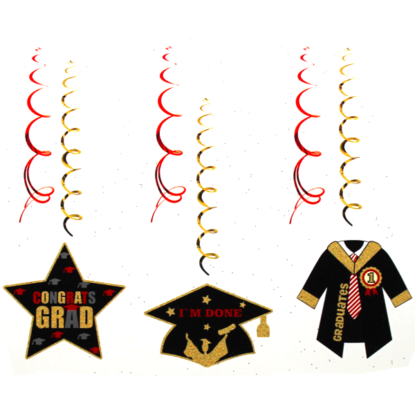 Graduation Hanging Decorations Swirls 6Pcs - bakeware bake house kitchenware bakers supplies baking
