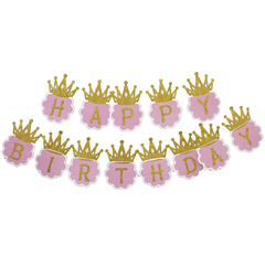 Princess Glitter Happy Birthday Crown Banner - bakeware bake house kitchenware bakers supplies baking