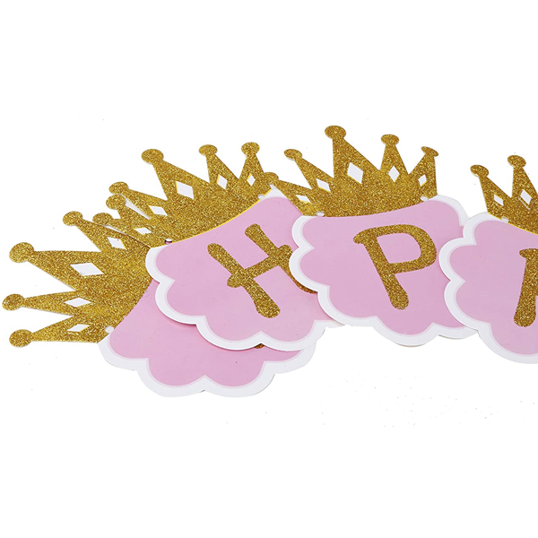 Princess Glitter Happy Birthday Crown Banner - bakeware bake house kitchenware bakers supplies baking