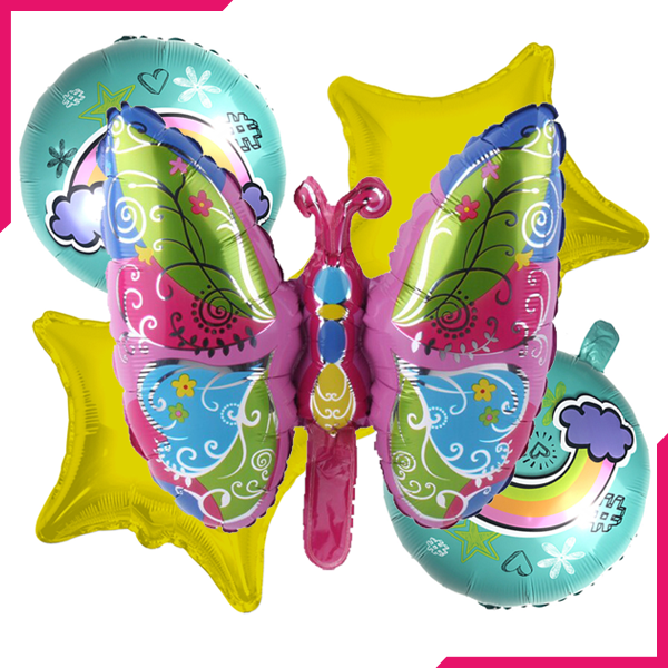 Foil Balloons Butterfly Rainbow Star 5Pcs - bakeware bake house kitchenware bakers supplies baking