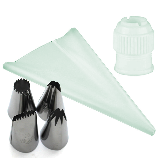 Piping Bag With 4 Nozzle/Tip And Coupler Set - bakeware bake house kitchenware bakers supplies baking