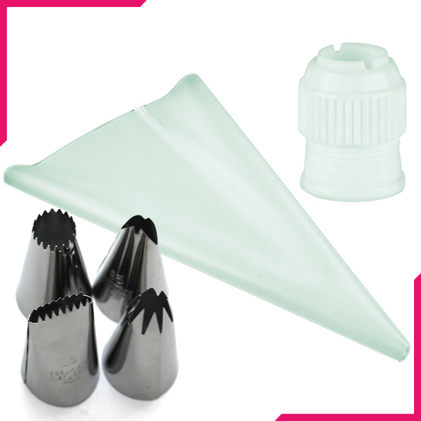 Piping Bag With 4 Nozzle/Tip And Coupler Set - bakeware bake house kitchenware bakers supplies baking