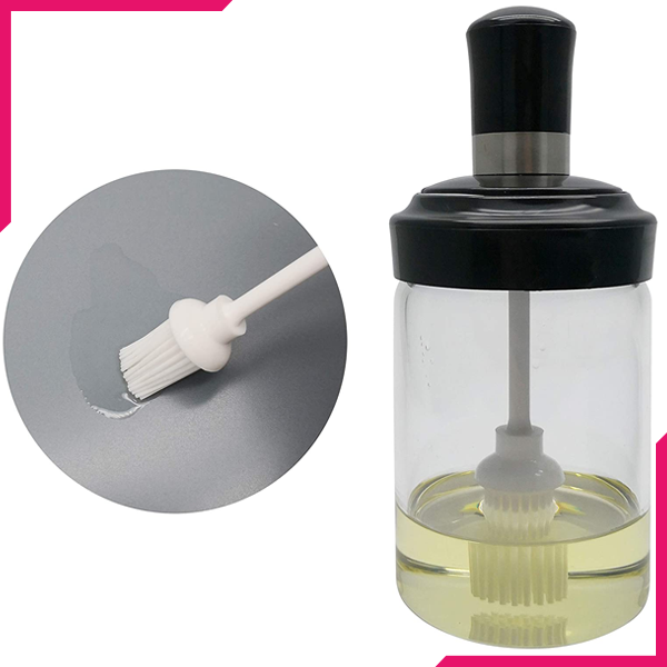 Glass Oil Bottle with Silicone Brush - bakeware bake house kitchenware bakers supplies baking