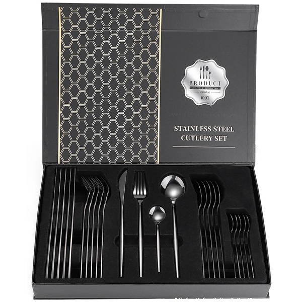 Stainless Steel Cutlery Set 24 pcs - Black