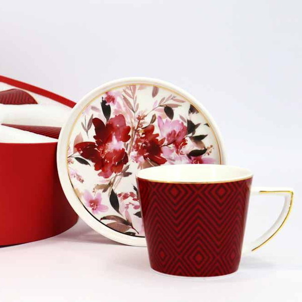 Angela Cup & Saucer Set - Red Flowers
