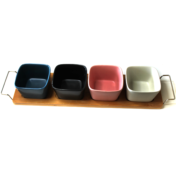 Porcelain Dip Bowl Set With Tray