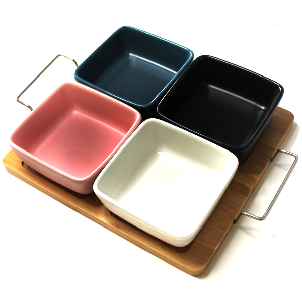 Porcelain Dip Bowl Set With Tray