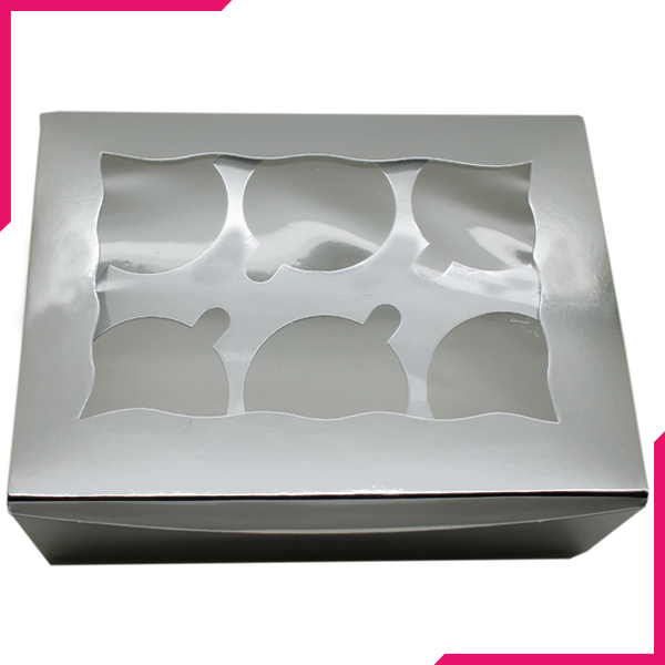 Pack Of 10 Silver Cupcake Box - 6 Cavity - bakeware bake house kitchenware bakers supplies baking