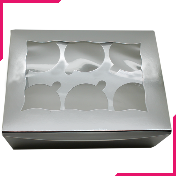 Pack Of 20 Silver Cupcake Box - 6 Cavity - bakeware bake house kitchenware bakers supplies baking