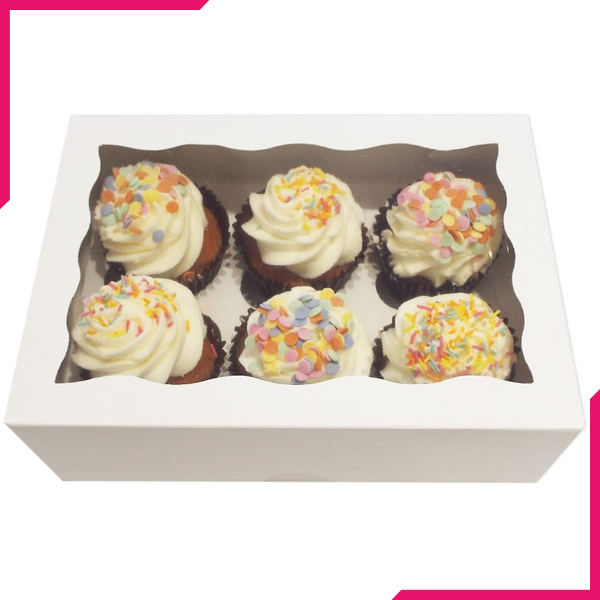Pack Of 10 White Cupcake Box - 6 Cavity - bakeware bake house kitchenware bakers supplies baking
