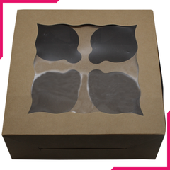 Pack Of 10 Brown Cupcake Box - 4 Cavity - bakeware bake house kitchenware bakers supplies baking