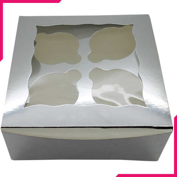 Pack Of 50 Silver Cupcake Box - 4 Cupcakes - bakeware bake house kitchenware bakers supplies baking