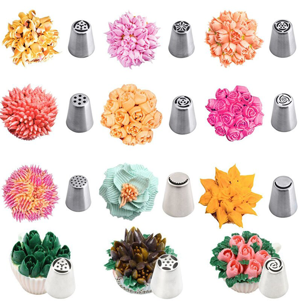 12 Pcs Multi-Design Russian Icing Nozzle/Tips for Cake Decorating - bakeware bake house kitchenware bakers supplies baking