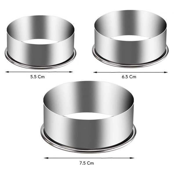 Stainless Steel Round Cookie Cutter Set 3Pcs - 5.5cm, 6.5cm, 7.5cm - bakeware bake house kitchenware bakers supplies baking