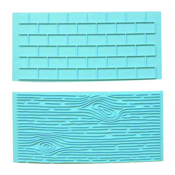 2Pc Set Brick Wall & Wood Grain Press Plate Baking Decor Design Tool - bakeware bake house kitchenware bakers supplies baking