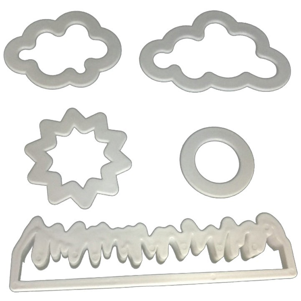 Nature - Grass, Sun, Cloud Plastic Cutter (5pcs) - bakeware bake house kitchenware bakers supplies baking