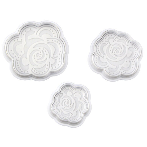 Pressed Rose Plunger Cutter 3 pieces Set - bakeware bake house kitchenware bakers supplies baking