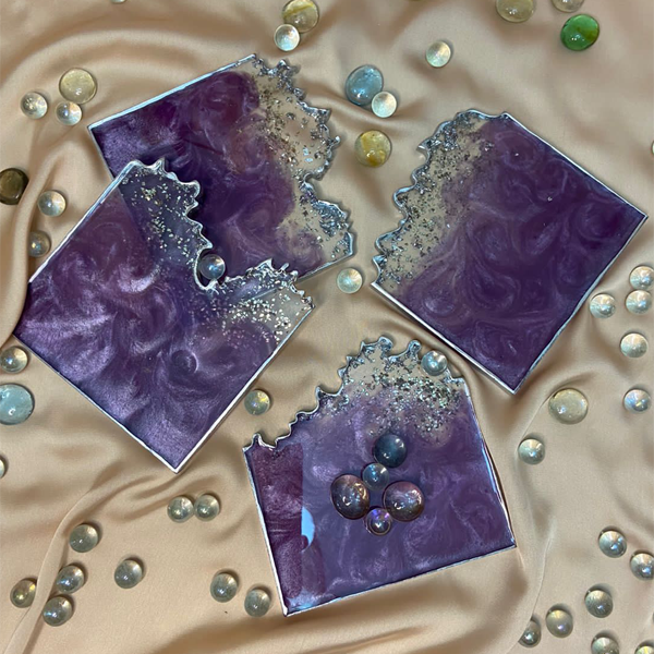Handmade Resin Art Purple Set Of 4 Coasters