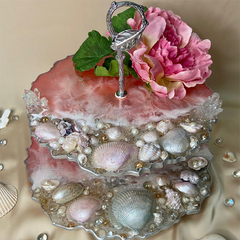 Handmade Resin Art Pink Sea 2 Tier Platter