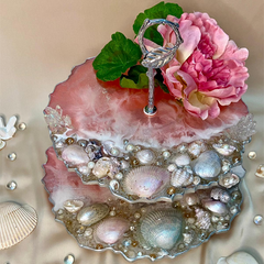 Handmade Resin Art Pink Sea 2 Tier Platter