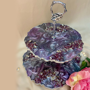 Handmade Resin Art Purple Swirl 2 Tier Serving Platter