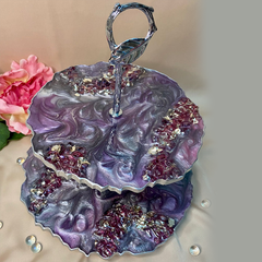 Handmade Resin Art Purple Swirl 2 Tier Serving Platter
